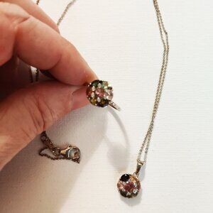 Sterling silver multi tourmaline necklace and ring